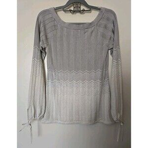WHBM Metallic Ombre Chevron Gray and Cream Boatneck Balloon Sleeve Top Sz Small